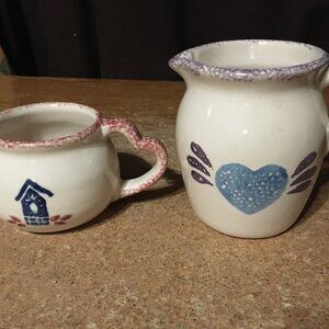 PAIR OF VINTAGE LOOMCO CHINA CREAMER AND PITCHER HEART & HOUSE